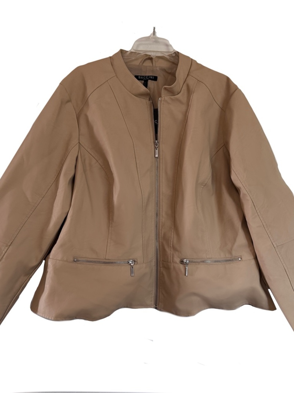 Baccini Women's Light Tan Faux Leather Zip-Front Jacket Size 3X